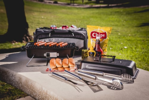 Buccaneer Portable Charcoal Grill & Cooler Tote, Black with Gray Accents Perspective: right