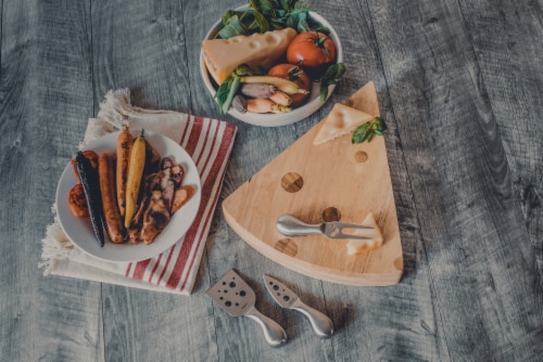 Swiss Cheese Cutting Board & Tools Set, Rubberwood Perspective: right