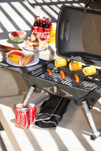 Portagrillo Portable Propane BBQ Grill, Black with Gray Accents Perspective: right