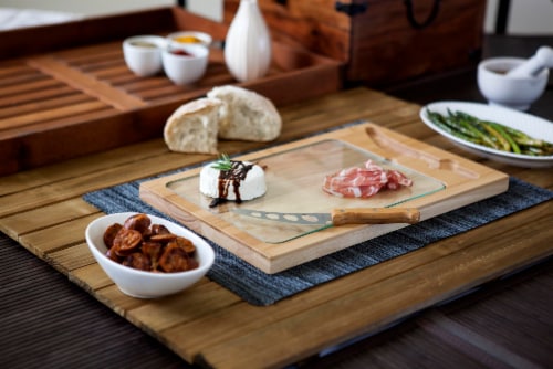 Icon Glass Top Cutting Board & Knife Set, Rubberwood & Bamboo Perspective: right