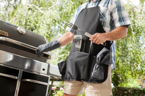 BBQ Apron Tote Pro Grill Set, Black with Gray Accents Perspective: right