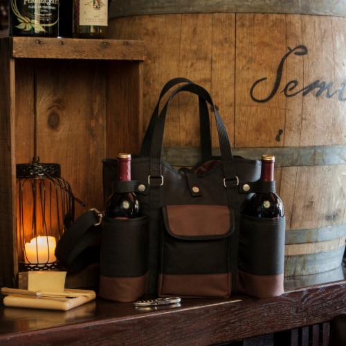 Wine Country Tote – Wine & Cheese Picnic Tote, Black with Burgundy Accents Perspective: right
