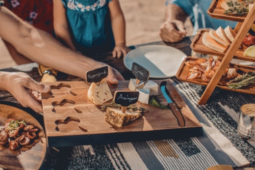 Picnic Time Delio Acacia Cheese Board with Chalk Board Markers - Acacia Perspective: right