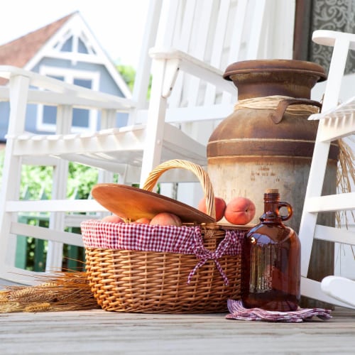 Country Picnic Basket, Red & White Gingham Pattern Perspective: right