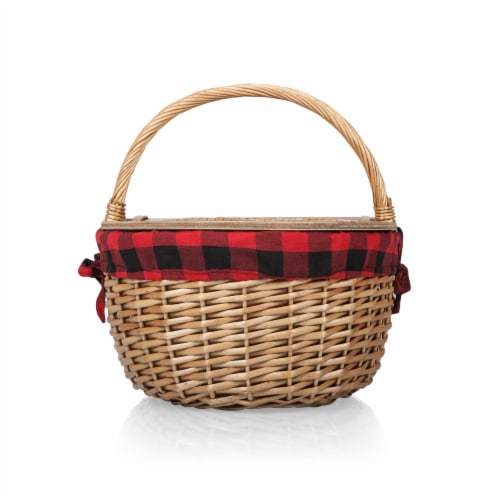 Country Picnic Basket, Red & Black Buffalo Plaid Pattern Perspective: right