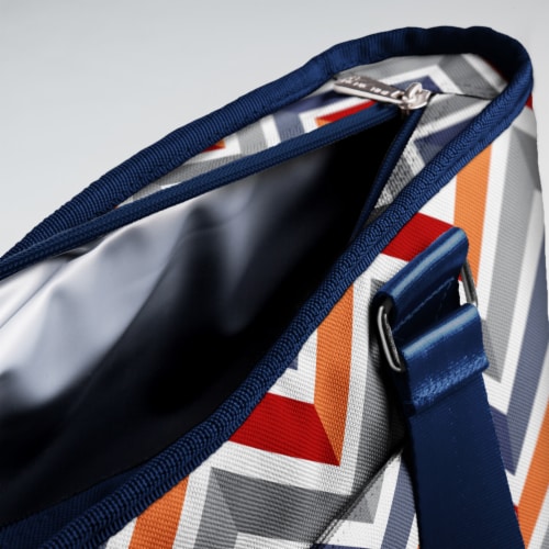 Topanga Cooler Tote Bag, Vibe Collection - Navy Blue, Orange, & Gray Pattern Perspective: right