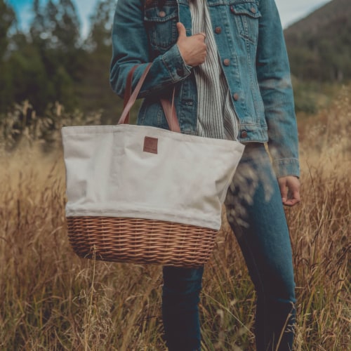 Promenade Picnic Basket, Beige Canvas Perspective: right