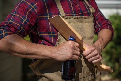 Hardwood BBQ Grill Scraper with Bottle Opener, Rubberwood Perspective: right