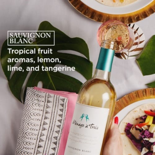 Menage a Trois Sauvignon Blanc California White Wine Perspective: right