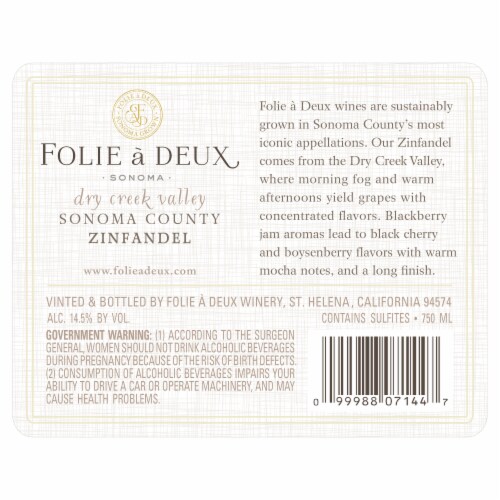 Folie a Deux Zinfandel Perspective: right