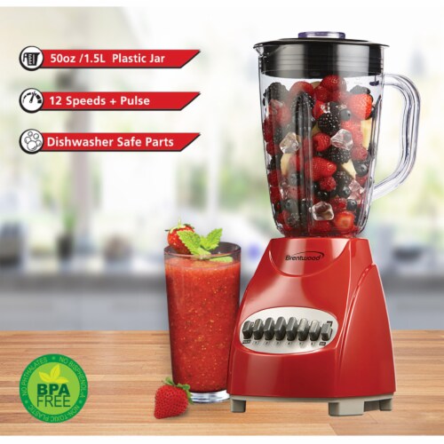 Brentwood 12 Speed Plastic Jar Blender - Red Perspective: right