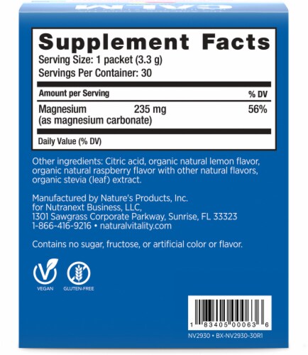 Natural Vitality CALM Raspberry Lemon Magnesium Supplement Drink Mix Perspective: right