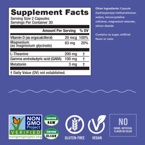 Natural Vitality CALM Sleep Magnesium Supplement Capsules Sleep Supplement Perspective: right