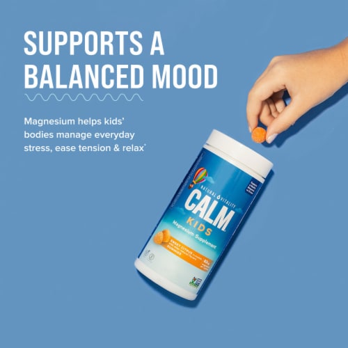 Natural Vitality CALM Kids Sweet Citrus Flavored Magnesium Supplement Gummies Perspective: right