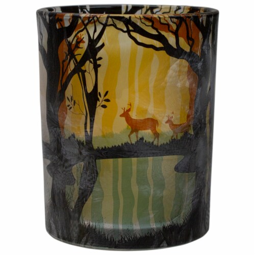 Northlight 5  Hand Painted Forest and Deer Flameless Glass Candle Holder Perspective: right
