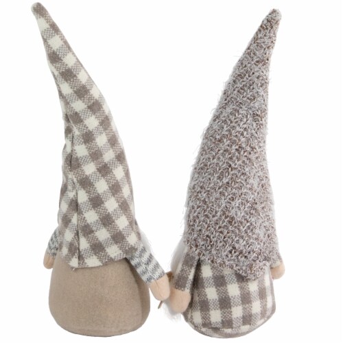 Northlight Set of 2 Beige and White Gingham Nordic Christmas Gnomes, 13 Perspective: right