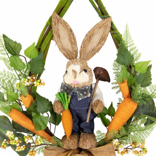 Northlight Farmer Bunny Moss Vines Teardrop Easter Wreath - 22 - Green and Orange - Unlit Perspective: right