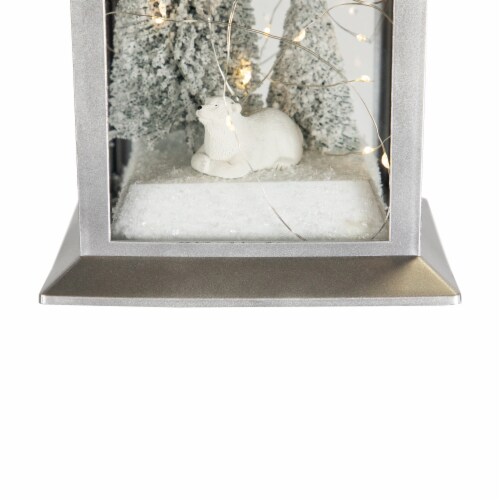 Northlight LED Lighted Polar Bear and Flocked Trees Christmas Lantern - 11 Perspective: right