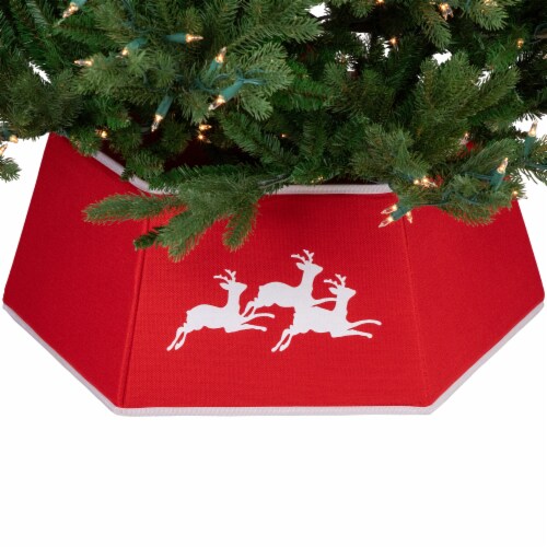 Northlight 26 Red Burlap with Reindeer Hexagonal Christmas Tree Collar Perspective: right