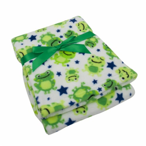 Cutie Pie Frog Print Plush Baby Blanket - Green Perspective: right