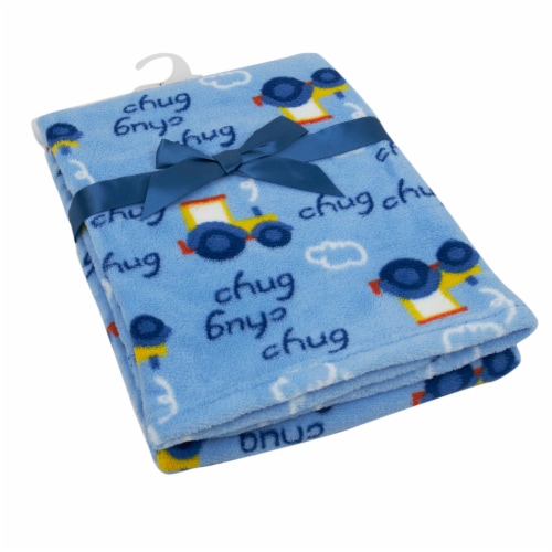 Cutie Pie Tractor Print Plush Baby Blanket - Blue Perspective: right