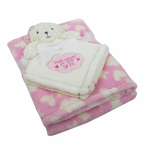 Cutie Pie Bear Plush Baby Blanket Set - Pink Perspective: right