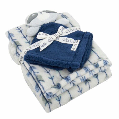 chick pea Plush Reccoon Baby Blanket & Buddy Set - Blue Perspective: right