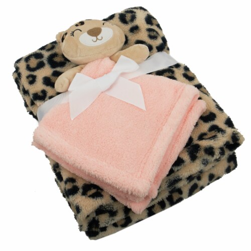 Cutie Pie Leopard Plush Baby Blanket Set - Beige Perspective: right