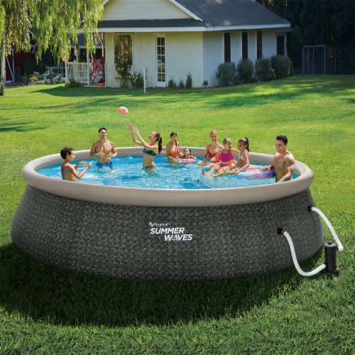 Summer Waves 18ft x 48in Quick Set Ring Above Ground Pool, Dark Gray Herringbone Perspective: right