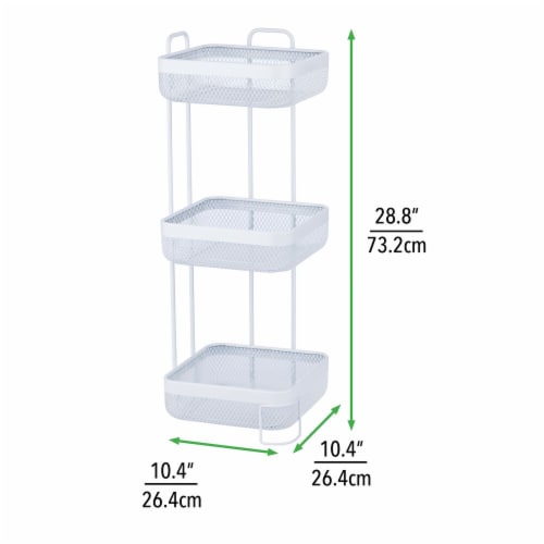 mDesign Vertical Standing Bathroom Shelving Unit Tower with 3 Baskets, White Perspective: right
