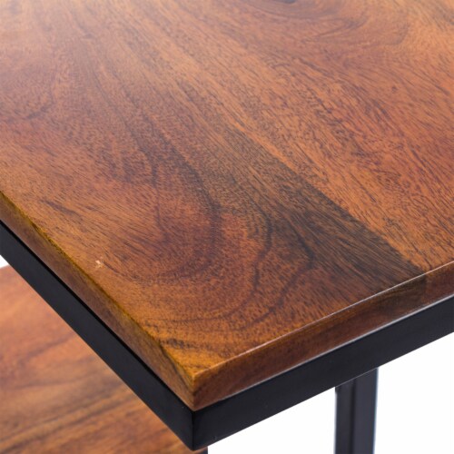 Benzara Iron Framed Mango Wood Accent Table - Brown Perspective: right