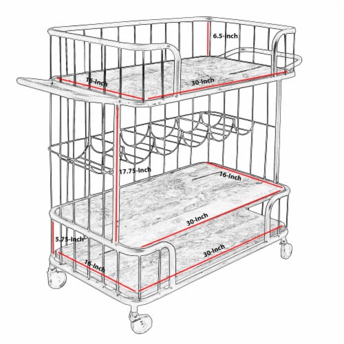 Metal Frame Bar Cart with Wooden Top and 2 Shelves, Black and Brown Perspective: right
