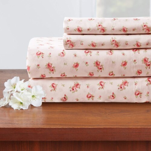 Melun 4 Piece Rose Pattern King Size Microfiber Sheet Set The Urban Port, Pink Perspective: right
