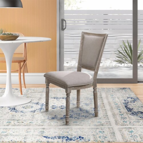 Wooden Chair With Fabric Upholstered Seating, Set Of 2, Gray And Brown Perspective: right