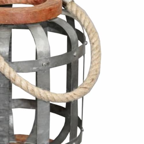 Benzara Hanging Galvanized Lantern - Gray Perspective: right
