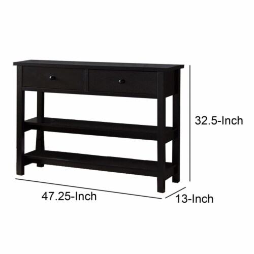Two Drawer Console Table with Two Open Shelves and Block Legs, Dark Brown- Saltoro Sherpi Perspective: right