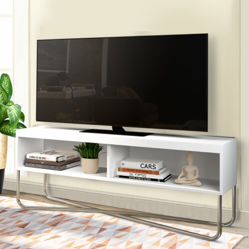 53 Inch TV Stand with 2 Open Compartments and Tubular Metal Frame