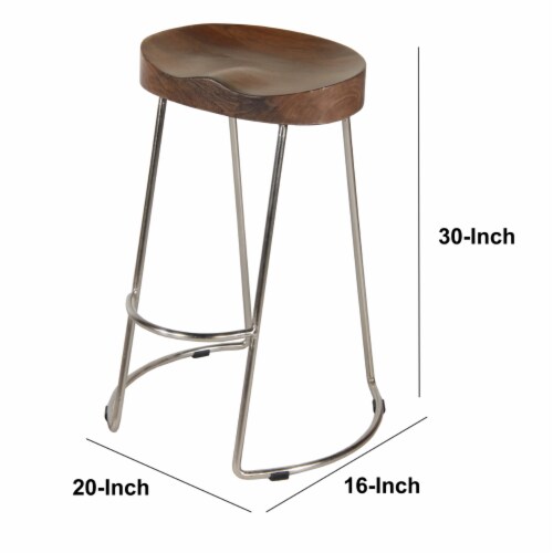 Ela 30 Inch Mango Wood Bar Stool Saddle Seat Iron Set of 2
