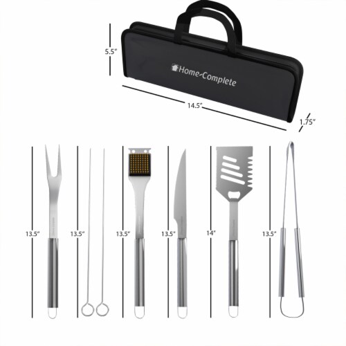 BBQ Grill Tool Set- Stainless Steel Barbecue Grilling Accessories with 7 Utensils and Perspective: right