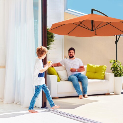 Pure Garden Patio Umbrella Cantilever 10 Ft Terracotta Easy Crank Outdoor Shade Perspective: right