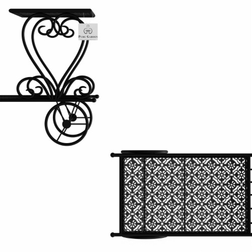 Black Plant Stand  2-Tiered Indoor or Outdoor Decorative Vintage Look Wrought Iron Garden Perspective: right