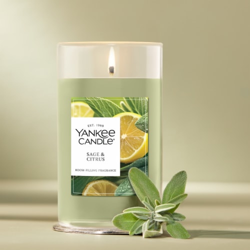 Yankee Candle Medium Pillar Scented Candle with up to 115 Hour Burn Time, 14.25 oz, Sage & Citrus Perspective: right