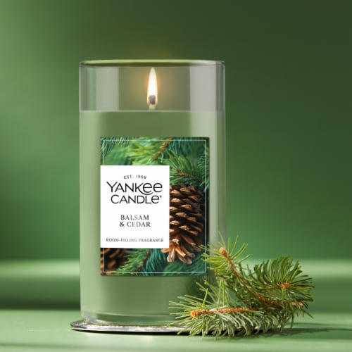Yankee Candle Medium Pillar Scented Candle with up to 115 Hour Burn Time, 14.25 oz, Balsam & Cedar Perspective: right