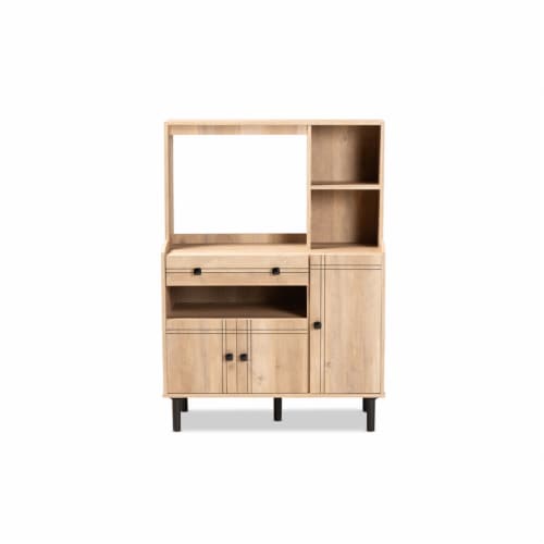 Patterson Modern Oak Brown Finished Wood 3-Door Kitchen Storage Cabinet Perspective: right