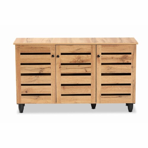 Baxton Studio Gisela Modern and Contemporary Oak Brown Finished Wood 3-Door Shoe Storage Perspective: right