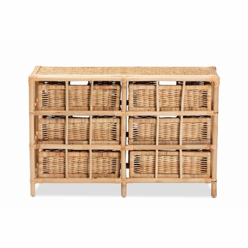 Dariana Modern Bohemian Natural Brown Rattan 6-Drawer Storage Cabinet Perspective: right