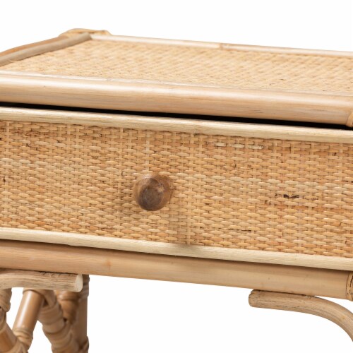 Baxton Studio Camara Modern Bohemian Natural Brown Rattan 1-Drawer Nightstand Perspective: right