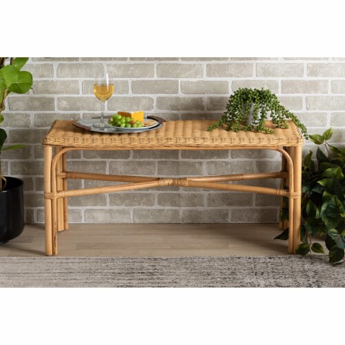 Baxton Studio Cacaban Modern Bohemian Natural Brown Rattan Accent Bench Perspective: right