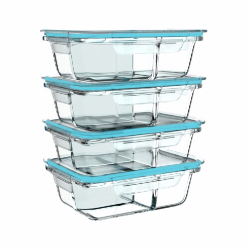 4 Glass Food Storage Containers Three Compartment Portion Control Meal Prep  with Snap on Lids, 1 unit - Smith's Food and Drug