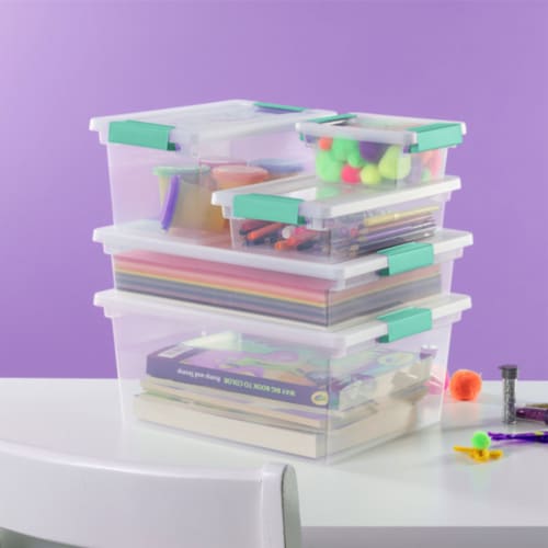 Sterilite 6 Quart Stackable Plastic Storage Bins with Lids and Latches 6  Pack Bundled with Labels and Marker